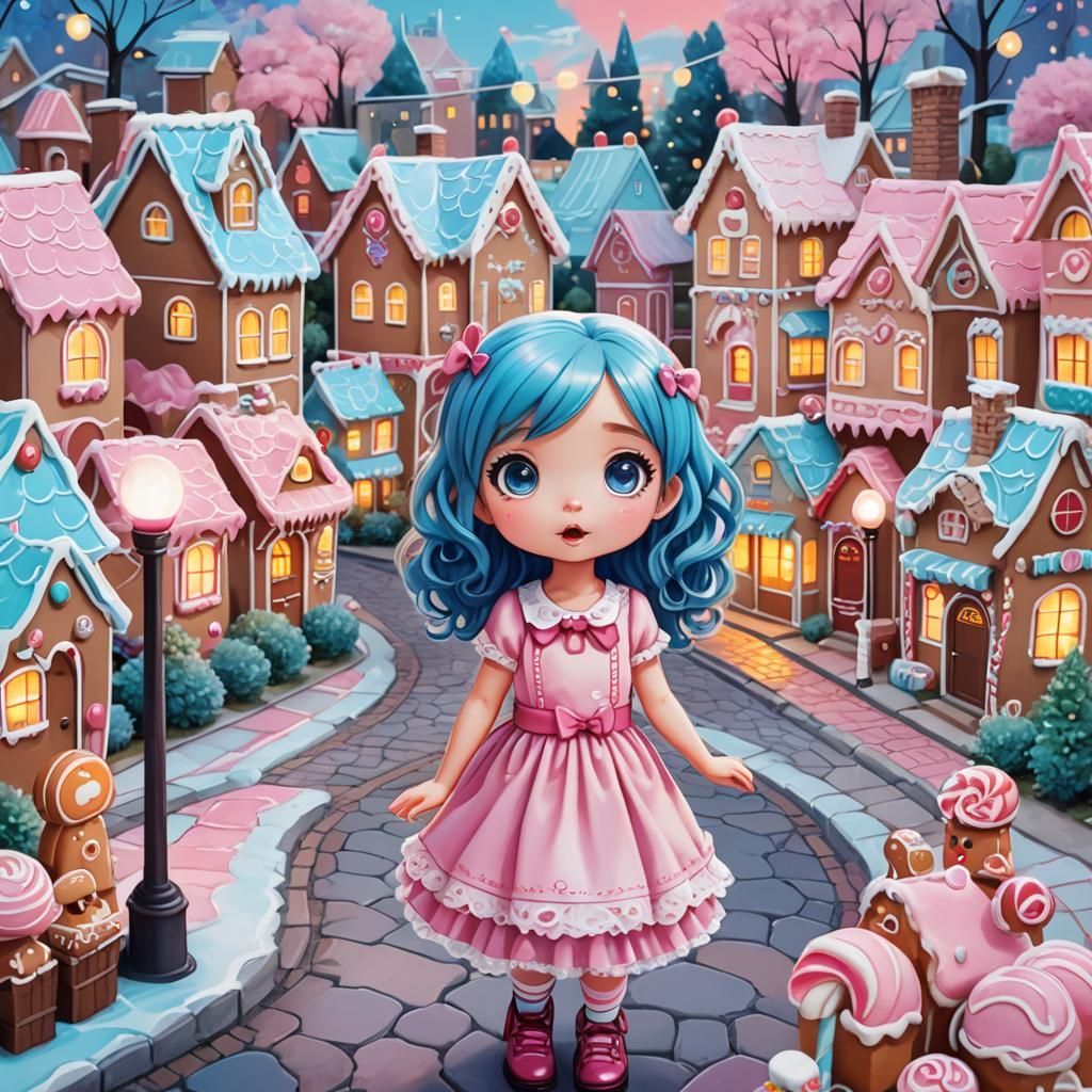 Kawaii Chibi Girl in Candy Cityscape, Splash Screen Art