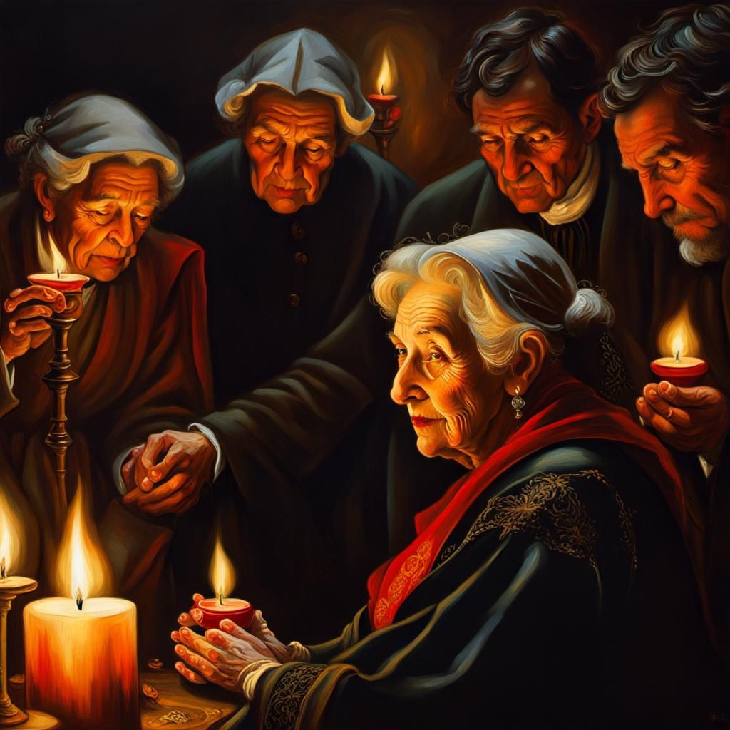 Elderly Woman and Feasting Elite: Dutch Masters Style