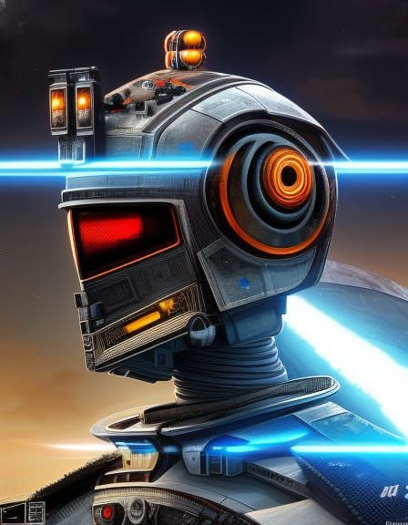 Futuristic Robot Pilot in Psychedelic Retropunk Style