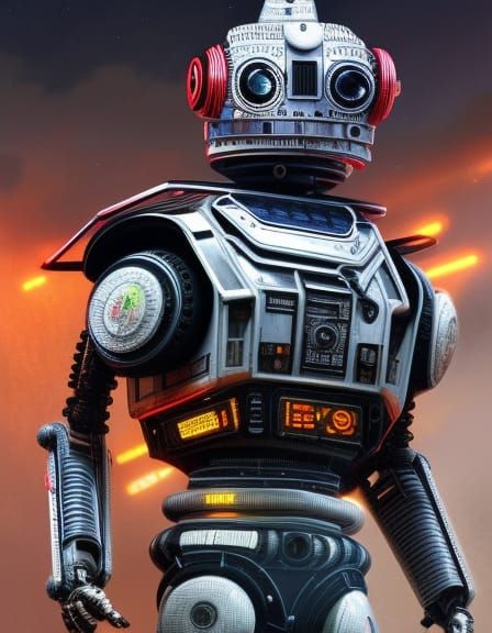 Futuristic Robot Pilot in Psychedelic Retrowave Style