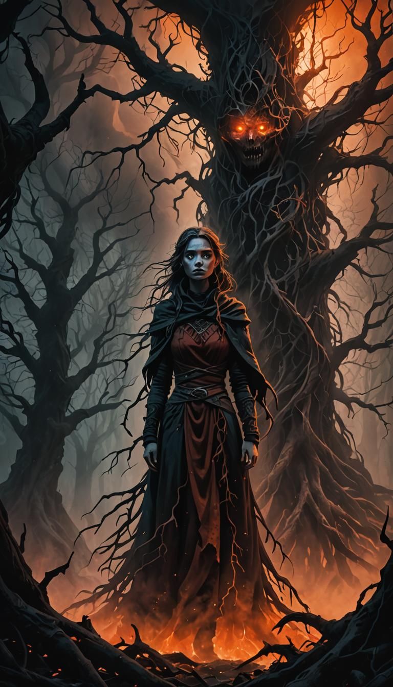 Dark Fantasy: Woman Enveloped by Eerie Mist