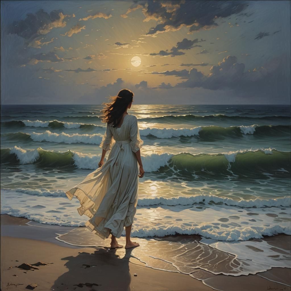 Ethereal Seascape Oil Painting at Twilight