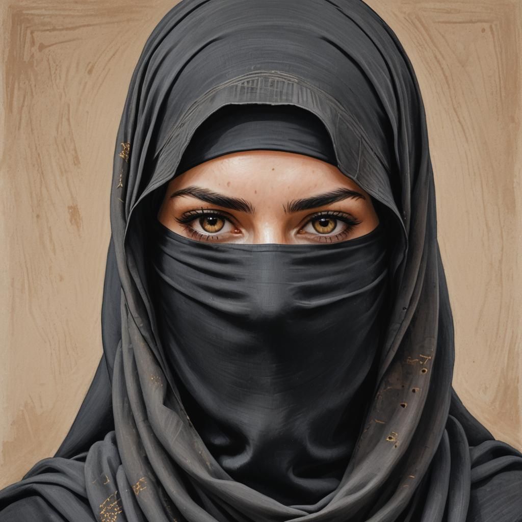 Pretty Niqabi Irish Girl Portrait as Oil Painting