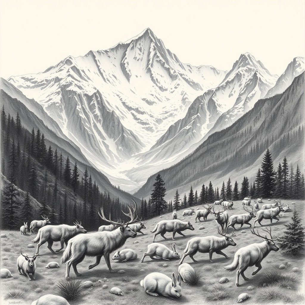Majestic Snow-Capped Mountain Range in Charcoal