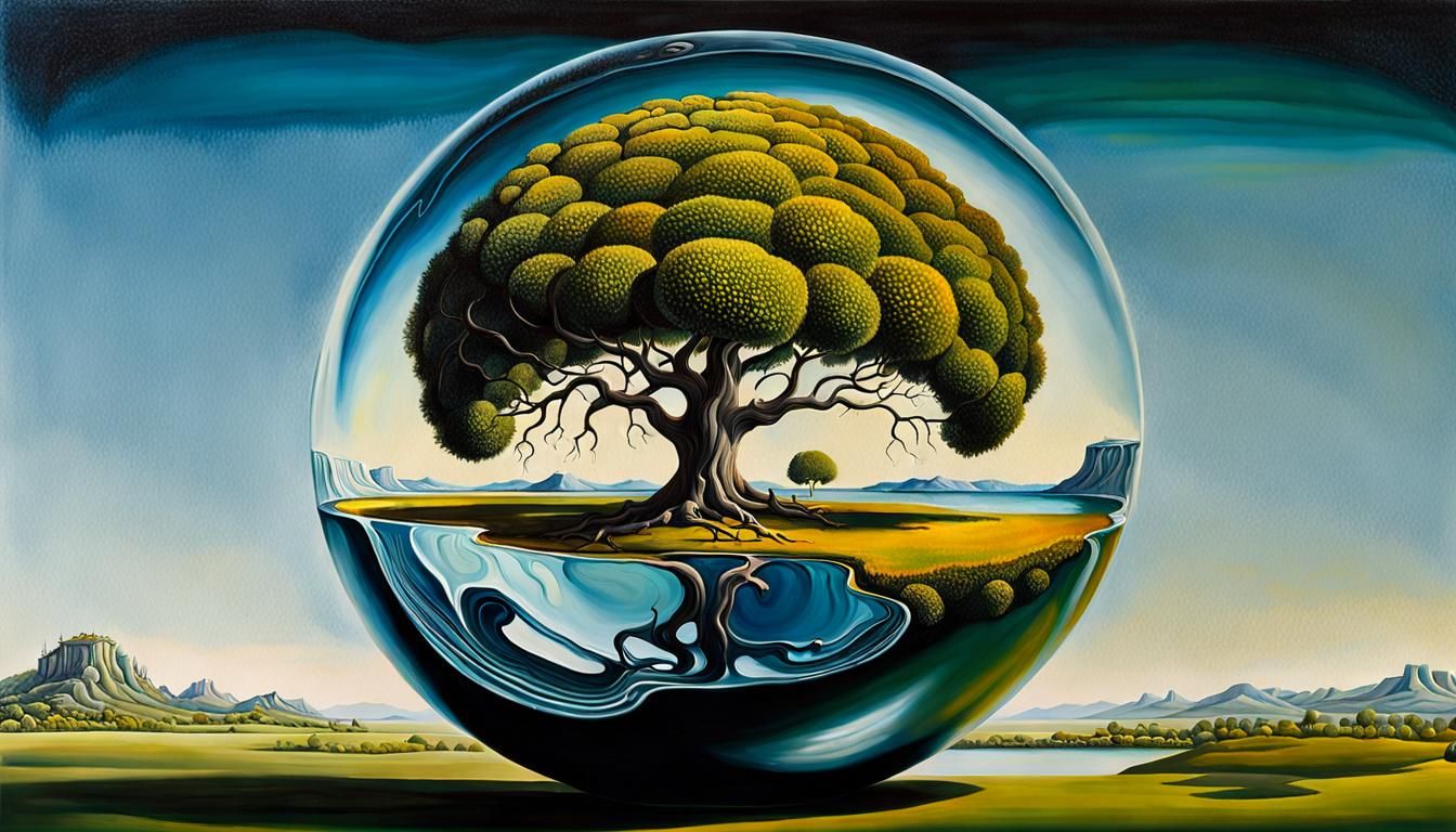 Surreal Tree in Glass Orb, Salvador Dali Style