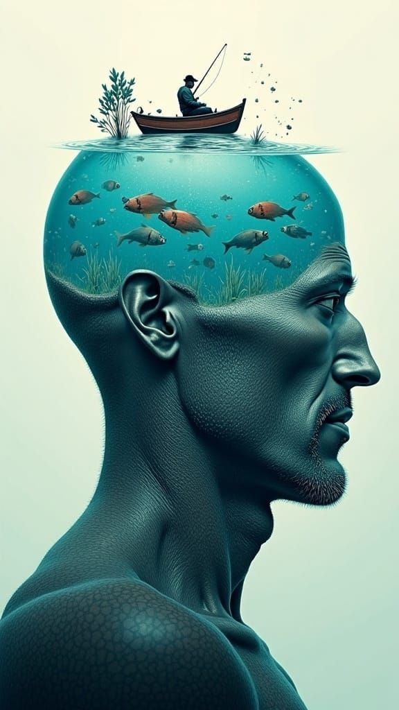 Surreal Aquarium Head Portrait: Abstract Art