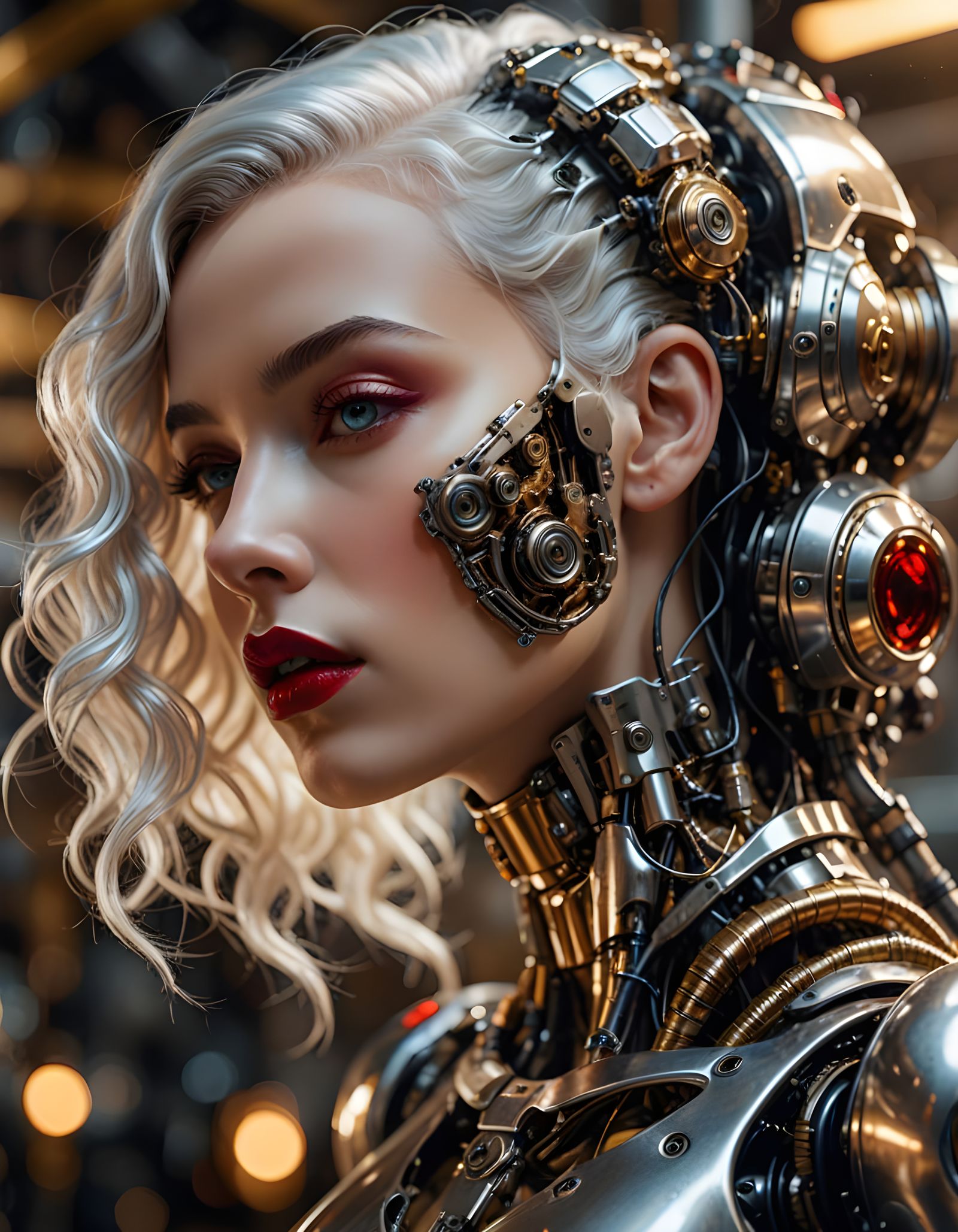 Surreal Cyborg Kiss with Albino Lady