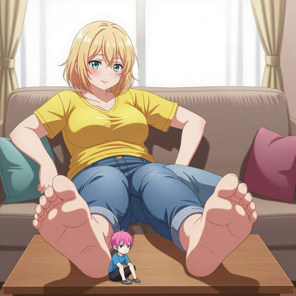 Giantess Barefoot Anime Scene in Pixiv Style