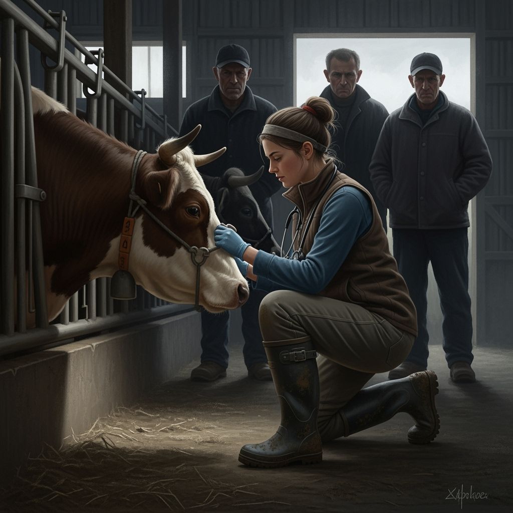 Rural Vet Inspects Cow: Moody Realism