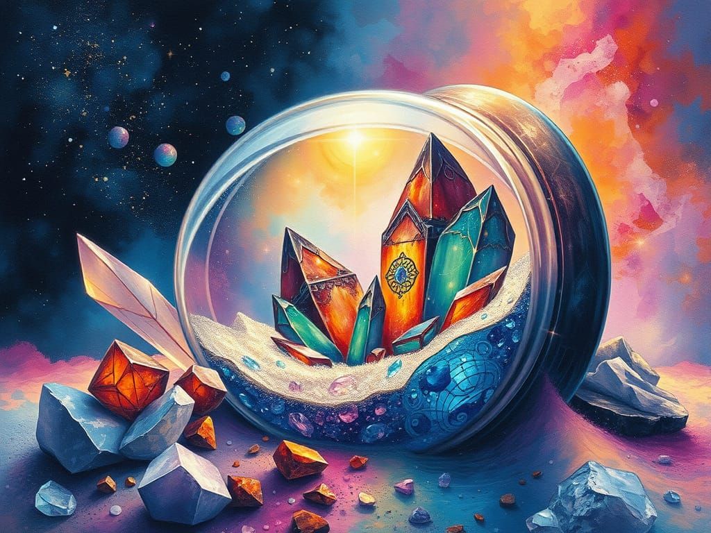 Ethereal Spacepunk World in a Jar, Aquarelle Painting