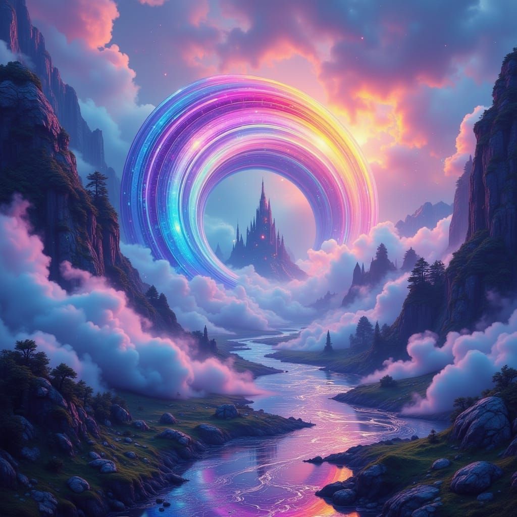 Surreal Metallic Rainbow Unfolds Across Darkened Skies