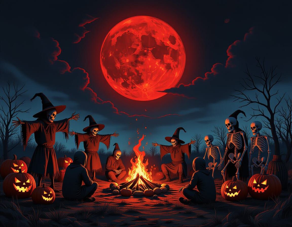 Dark Fantasy Harvest Festival Under a Blood Moon