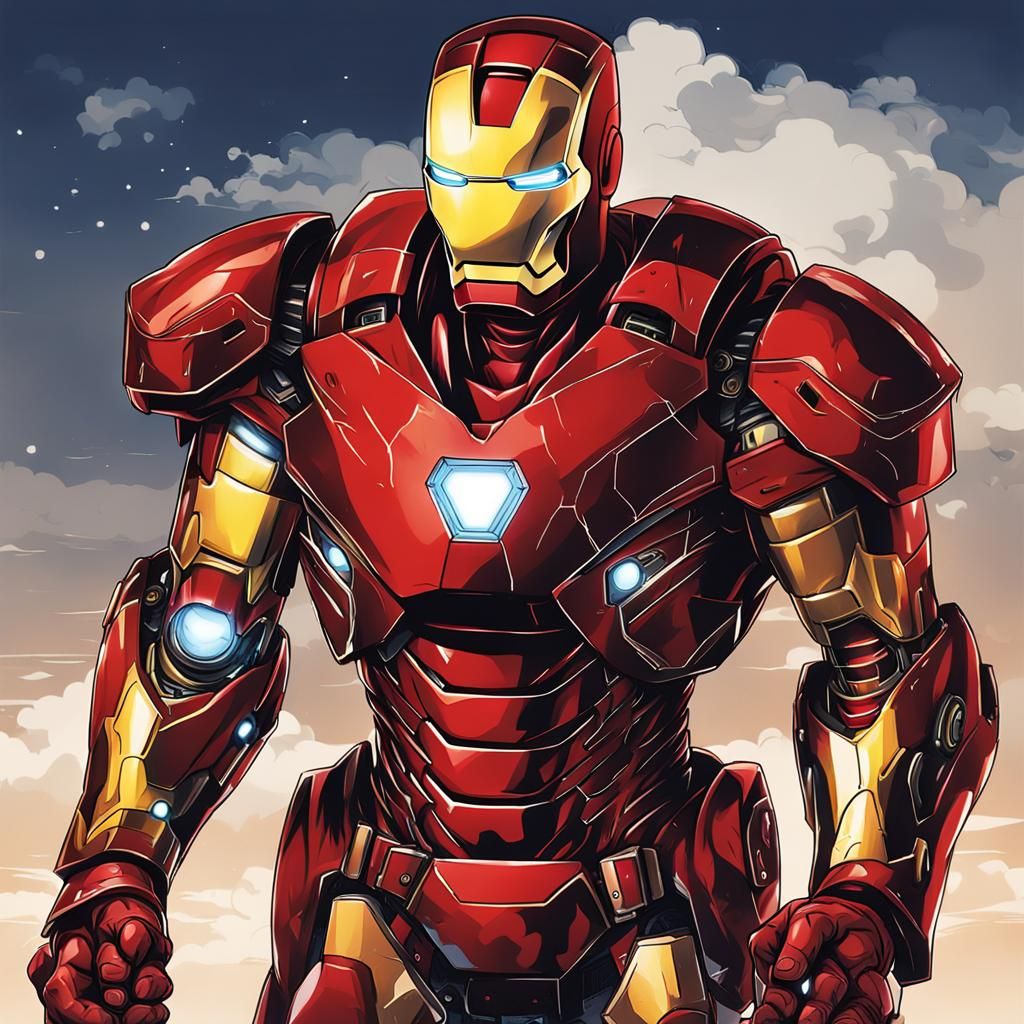 Cowboy Iron Man in Anime Style