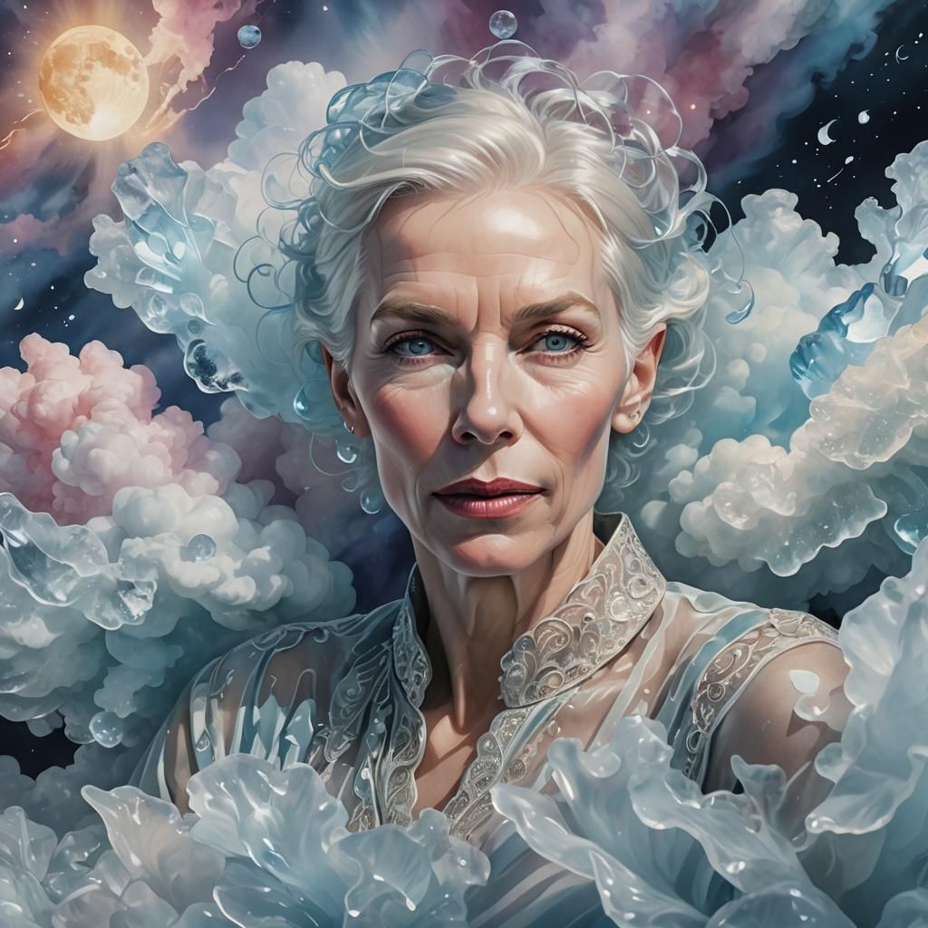 Digital watercolor masterpiece close-up of Annie Lennox with...