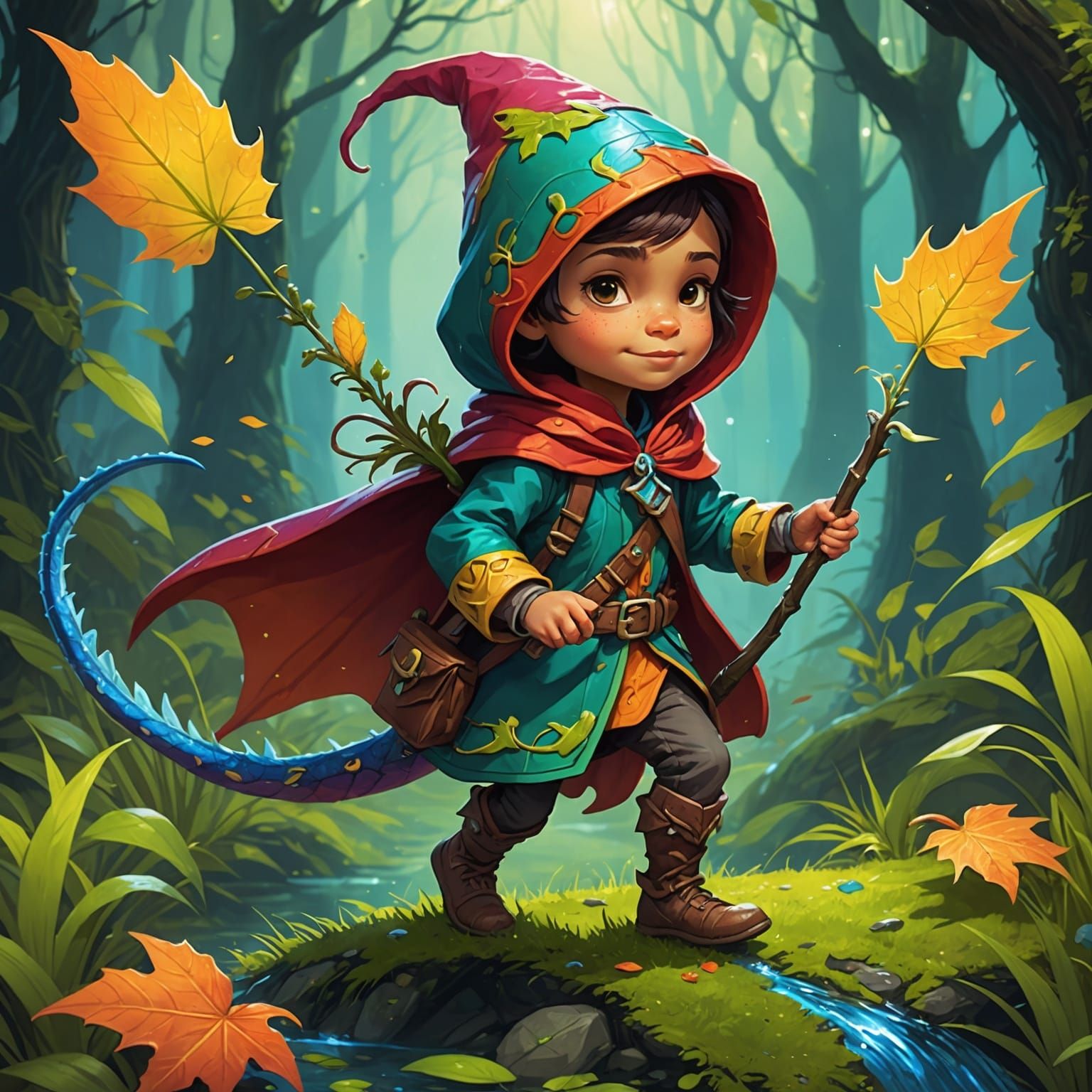 Pixie Adventurer Rides Bioluminescent Gecko in Fantasy World