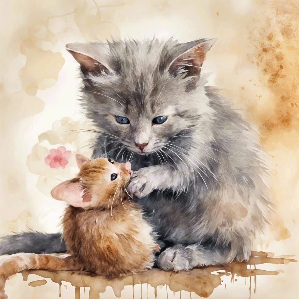 Cat Licking Mouse in Adorable Scene