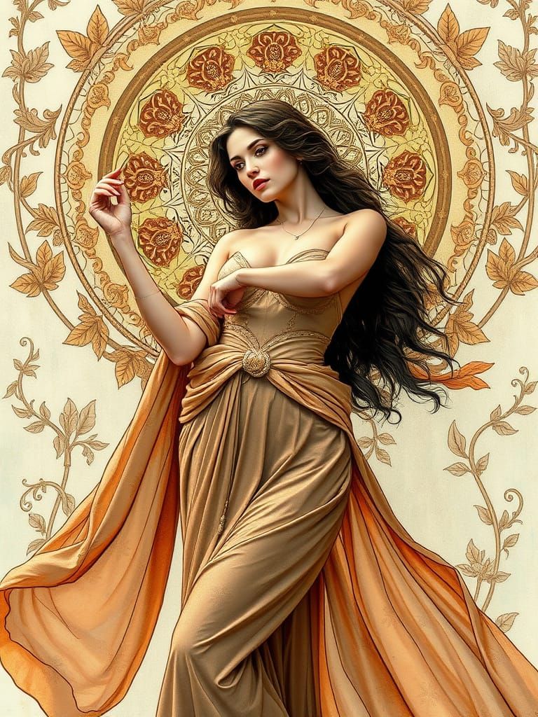 Elegant Woman in Art Nouveau Style