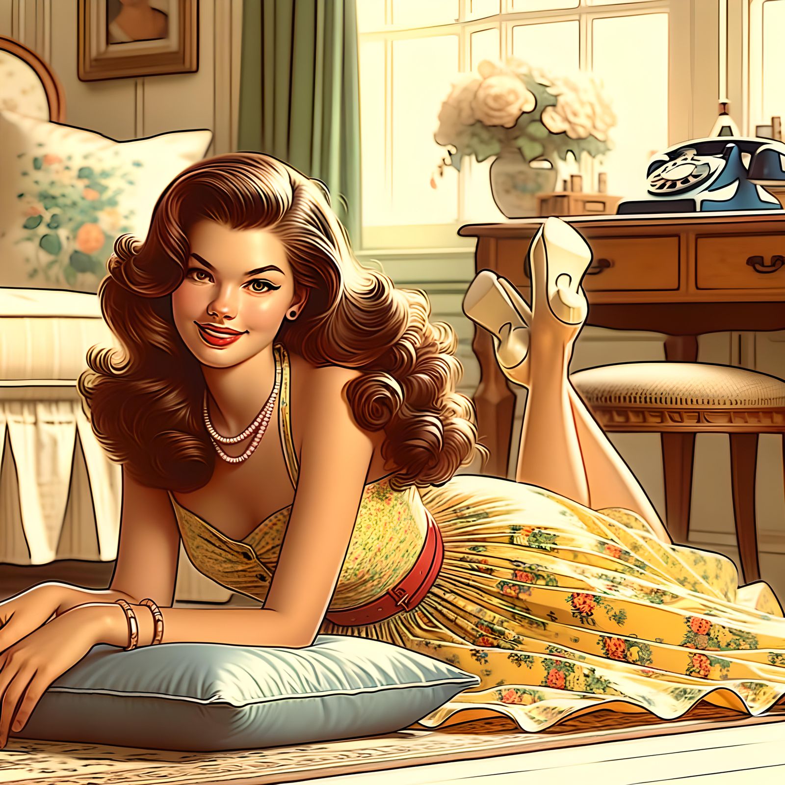 Pin-Up Style Woman in Quaint Vintage Room