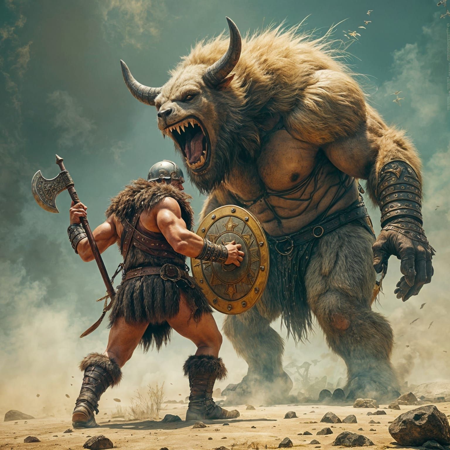 Epic Viking vs. Monster in Frazetta Style