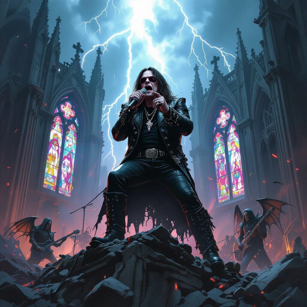 Ozzy Osbourne on Gothic Cathedral, Dark Fantasy Art
