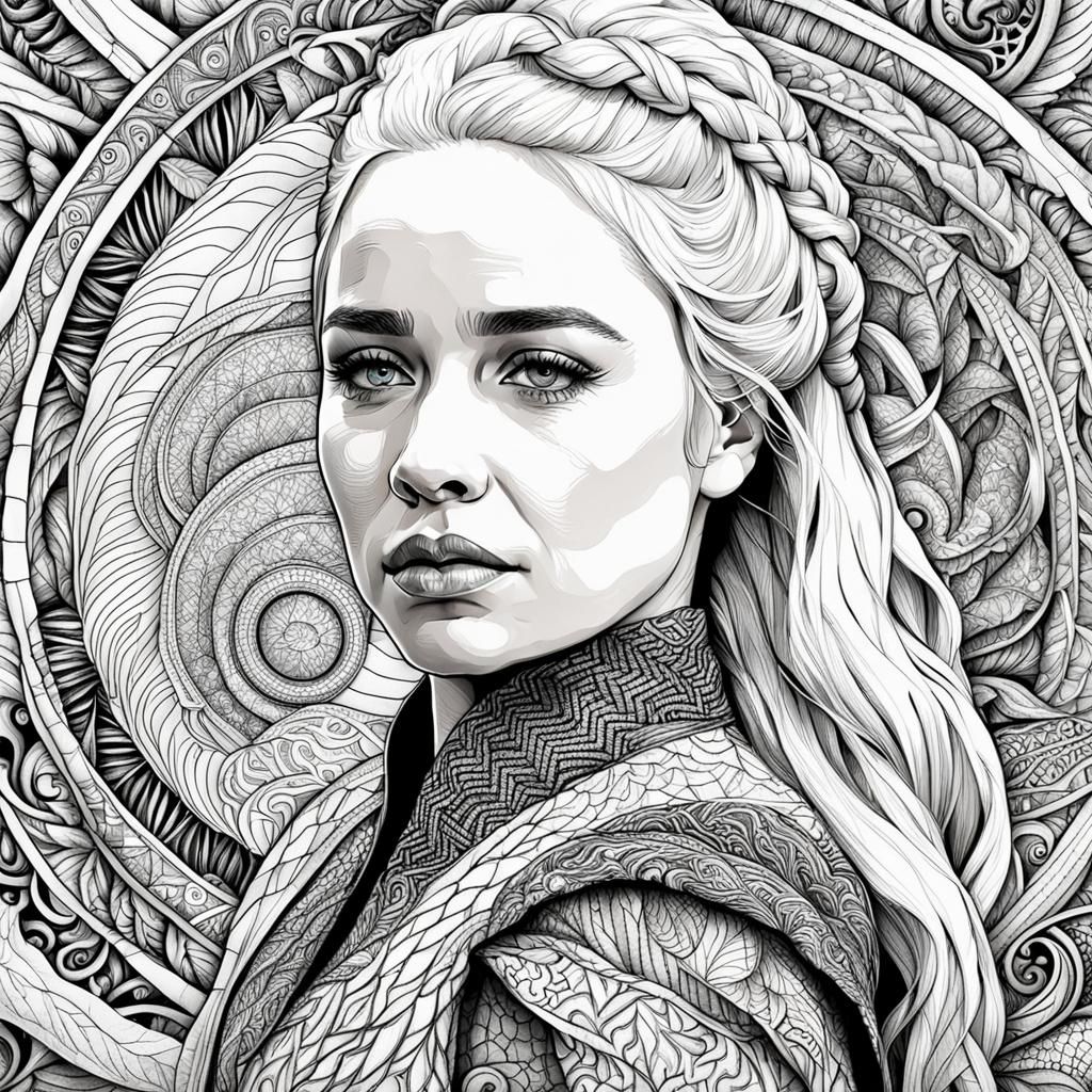 Intricate Zentangle Portrait of Dragon Mother