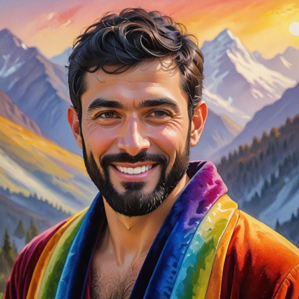 Neo-Expressionist Portrait of a Handsome Man in Velvet Robe