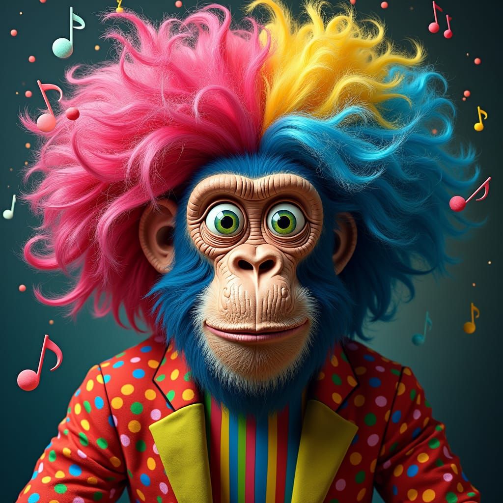 Giant Monkey with Afro in Surrealist Style