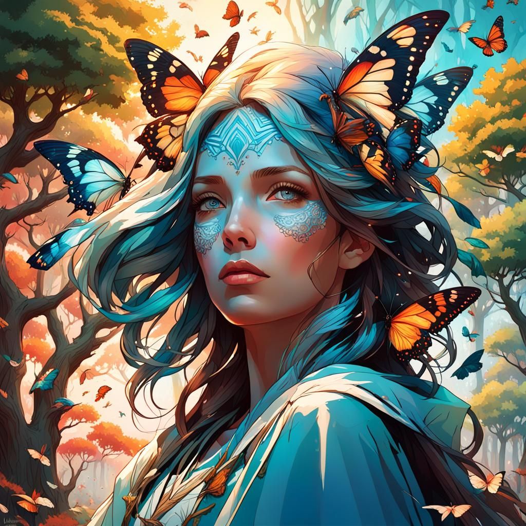 Heartbroken Woman with Hair of Tree, Art Nouveau Style