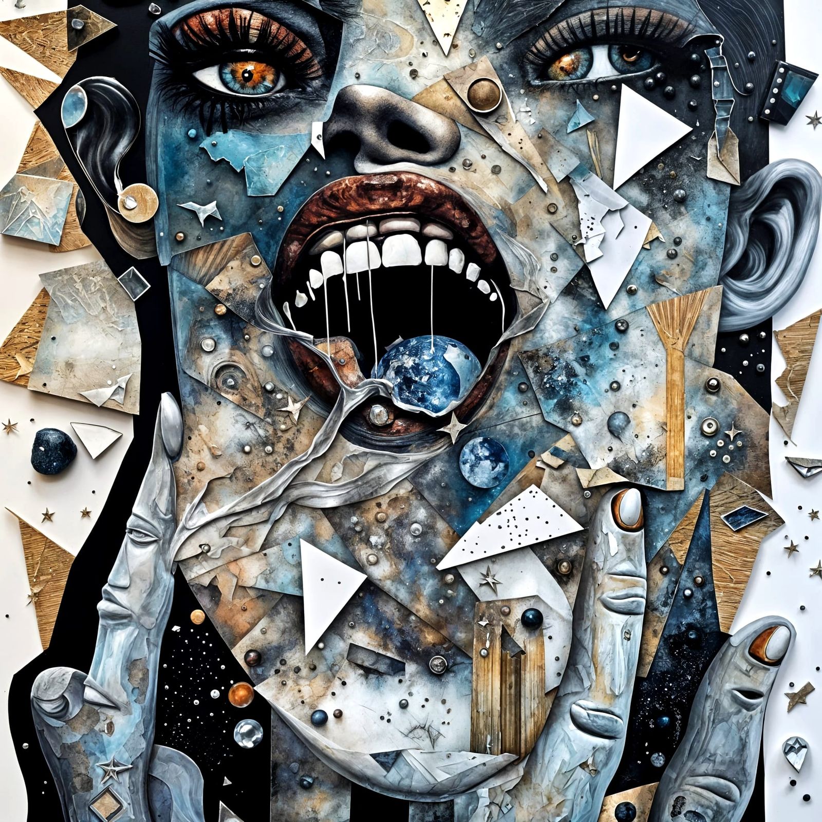 Celestial Screaming Collage in Punk Art Style