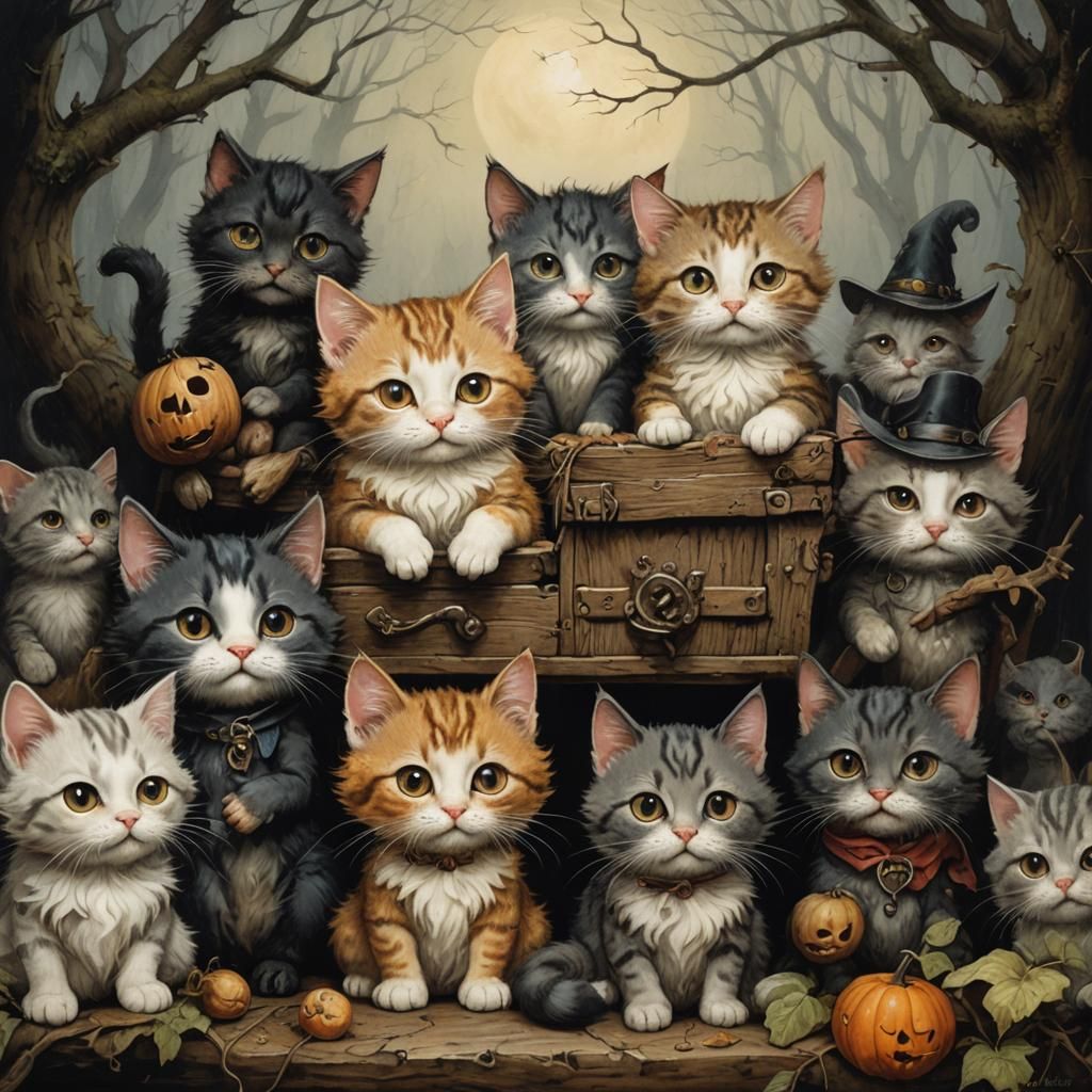 Spooky Cute Cats in Children's Book Illustration