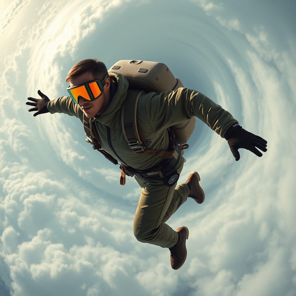Futuristic Skydiver Jumps From Airplane