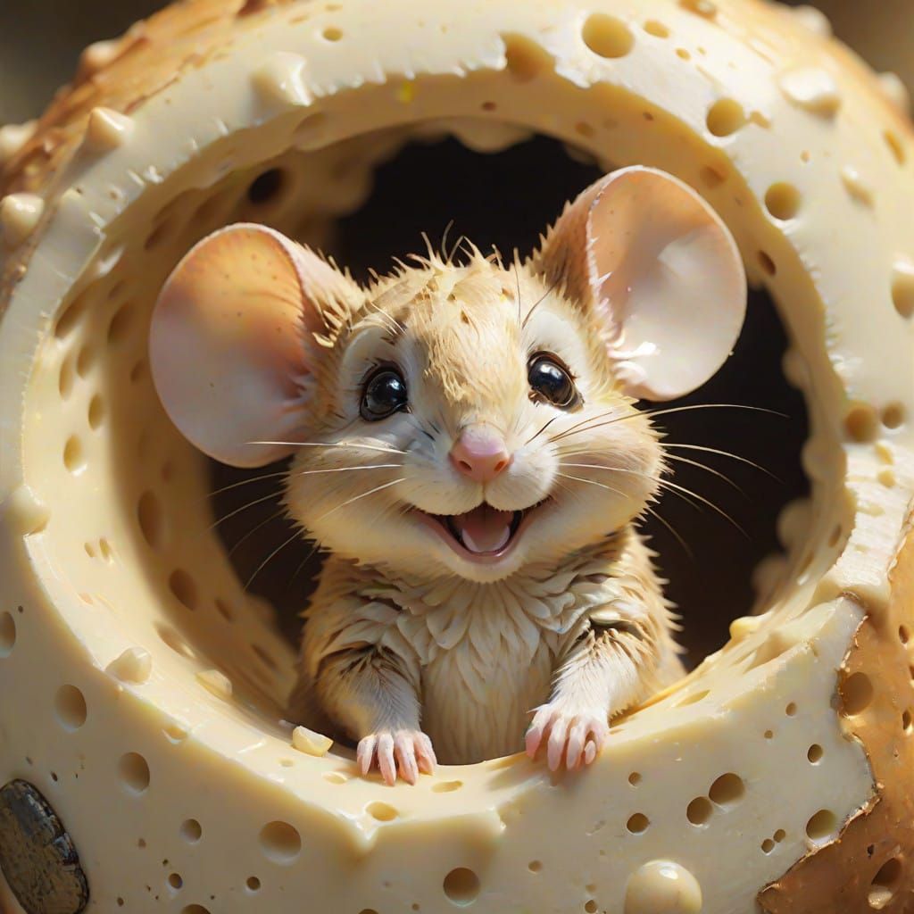 Whimsical Mouse Greeting from a Warm Swiss Cheese Hole
