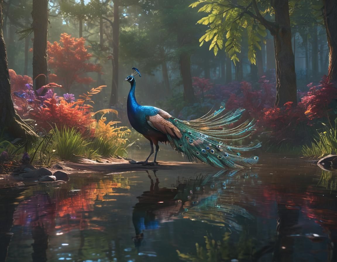 Peacock in Mystical Forest: 3D Game Art