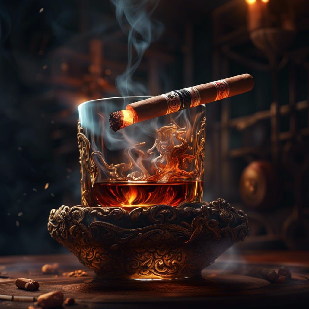 Cigar and Whiskey Still Life: Detailed Matte Painting