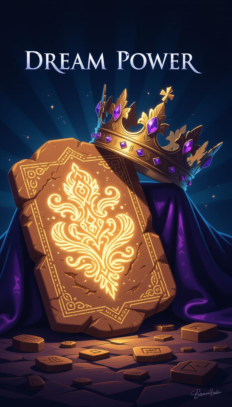 Ancient Tablet & Crown Glowing with Dream Power Symbols