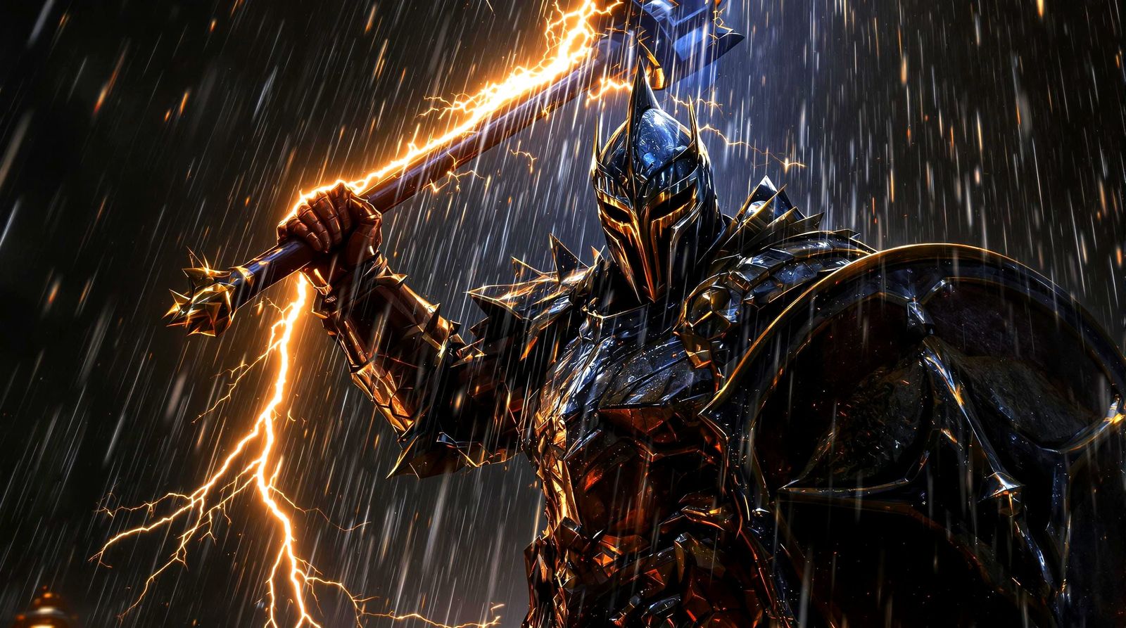 Ancient Armored Knight in Thunderstorm Glory