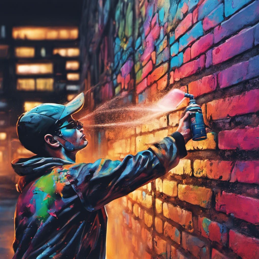 Graffiti Artist at Dusk: Street Art Creation