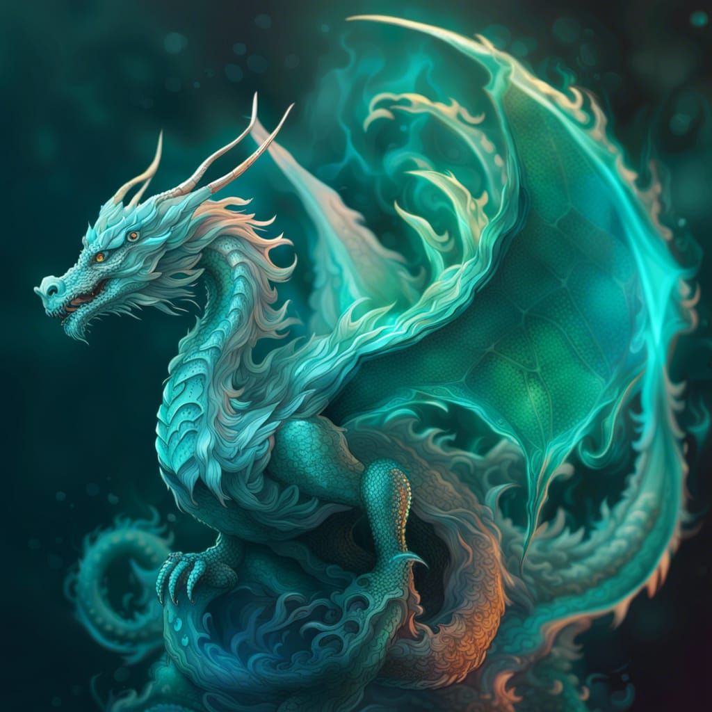 Ethereal Teal Magic Cloud Dragon: Concept Art