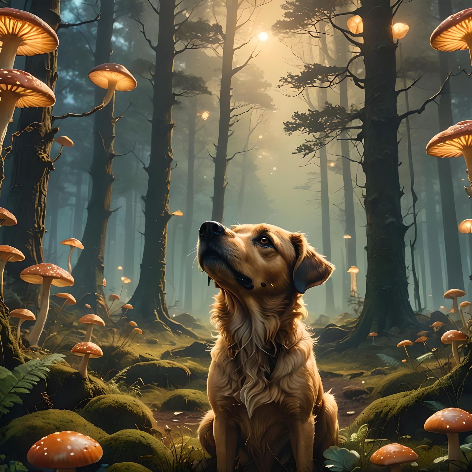 Detailed Fantasy Dog Matte Painting in Deep Color