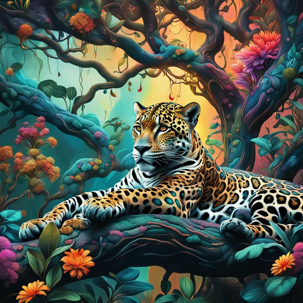 Jaguar in Tree: Detailed Digital Liquid Painting
