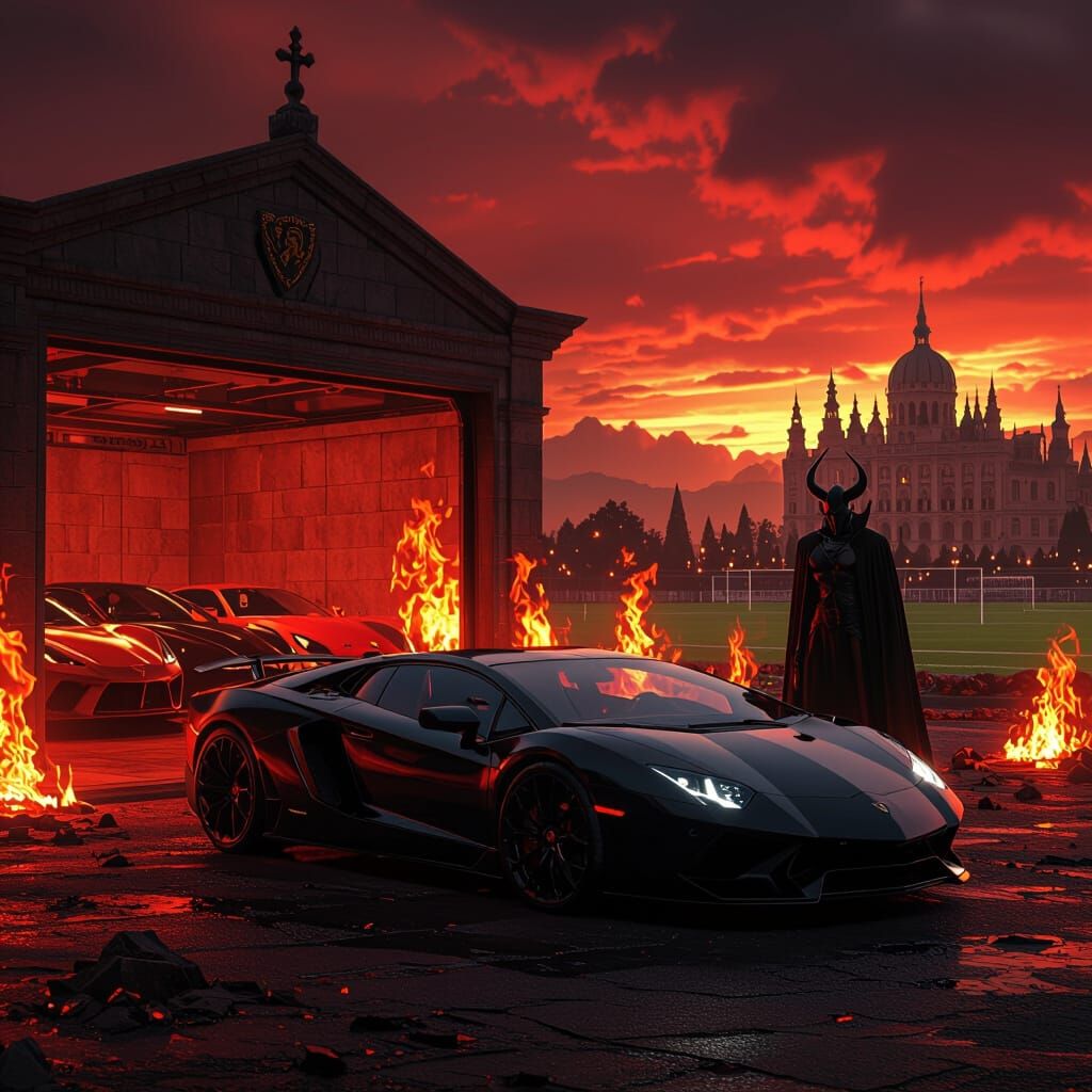 Lamborghini in Hell with Satan and Supercar Garage