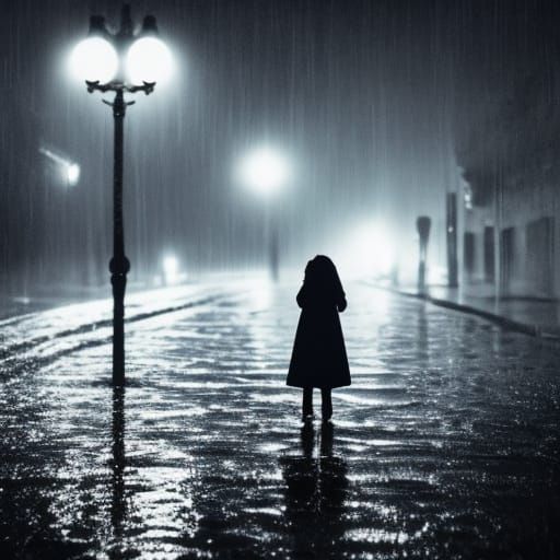 Forgotten Doll Illuminated by Lone Streetlight in Film Noir ...