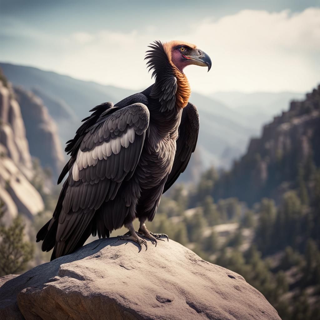 California Condor Perched on Rock: Cinematic Film Still