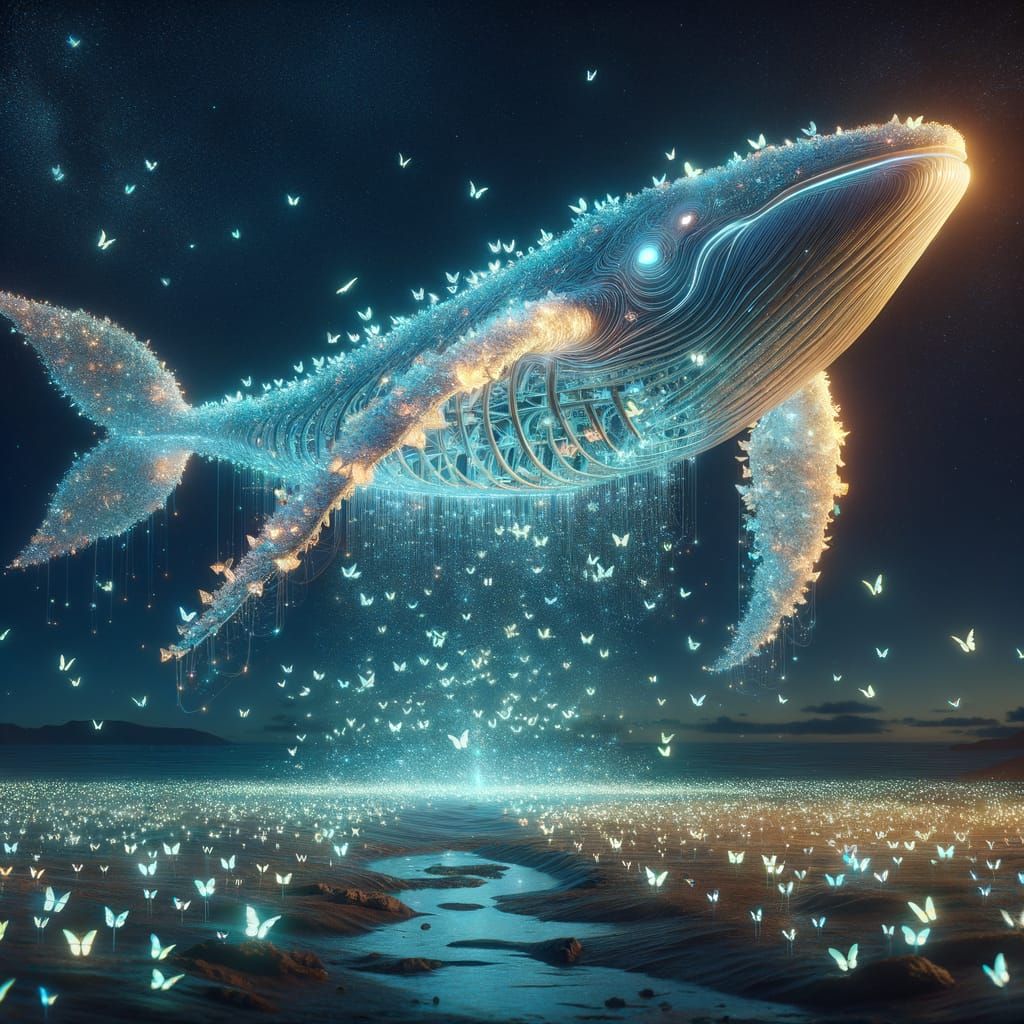 Bioluminescent Butterfly Whale Soaring in Fantasy-Realistic ...