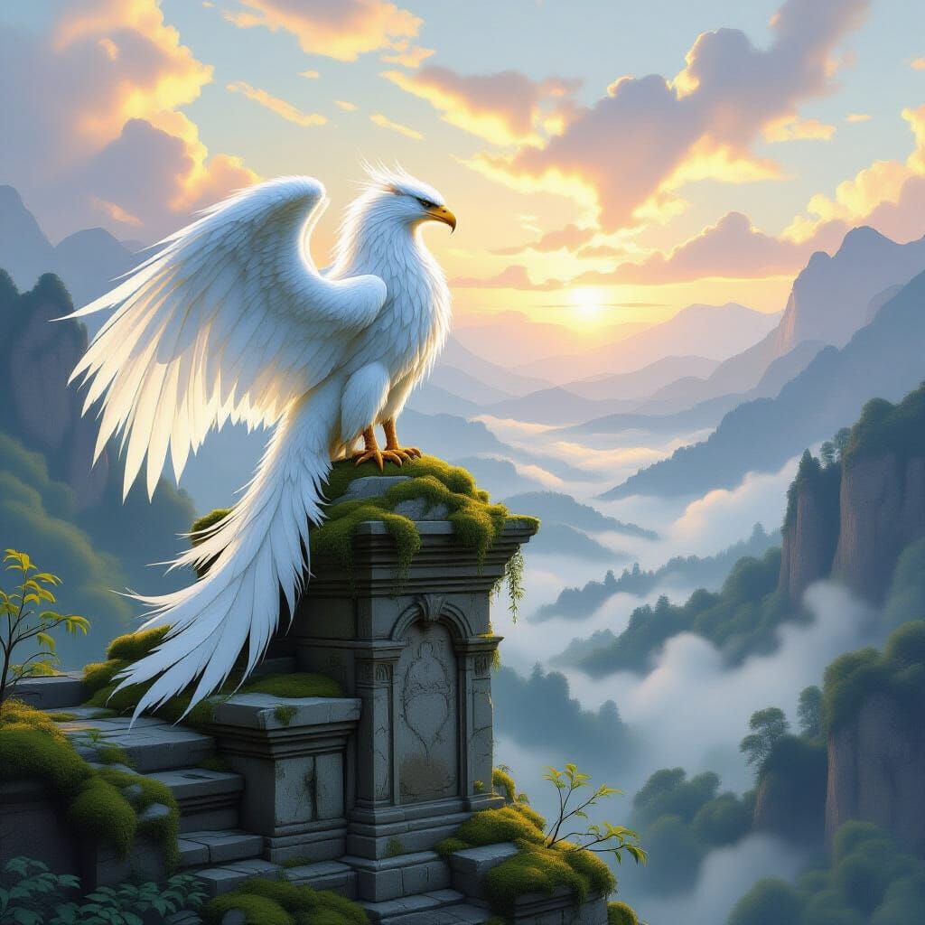 Majestic Griffin on Ancient Ruin, Surrealist Style