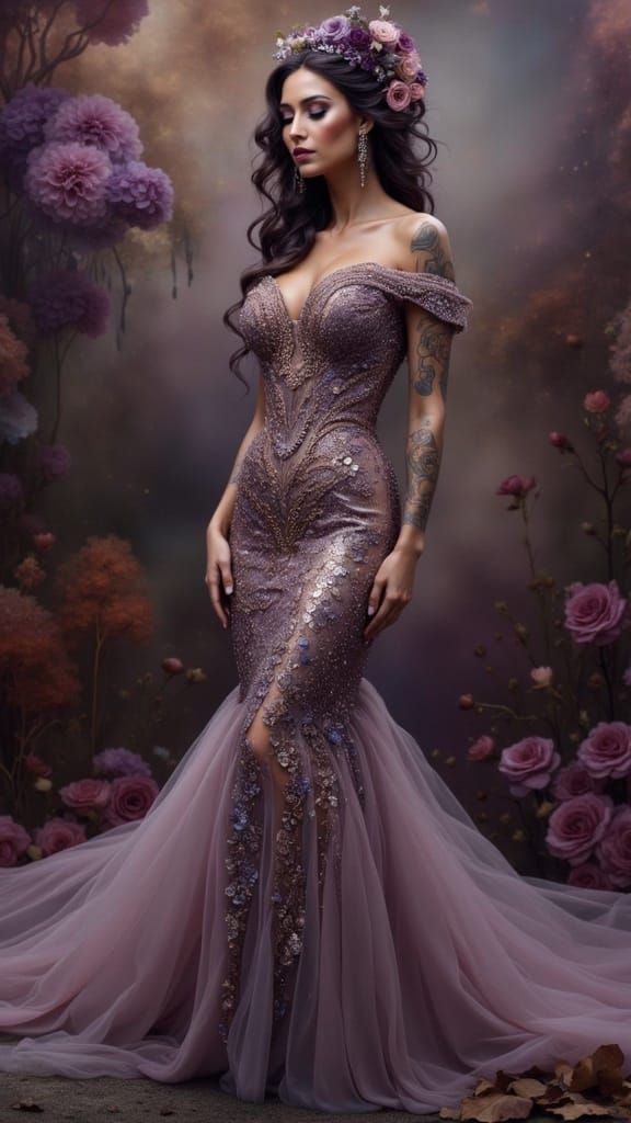 Ethereal Mermaid Evening Gown in Taupe Sequins