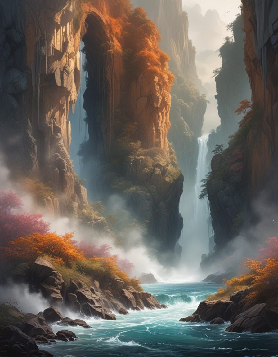 Ethereal Fantasy Landscapes in Airbrush Style