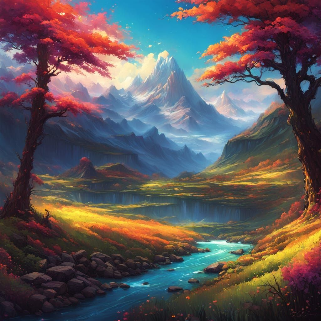 Dreamy Mountainscape in Vibrant Alcohol Ink