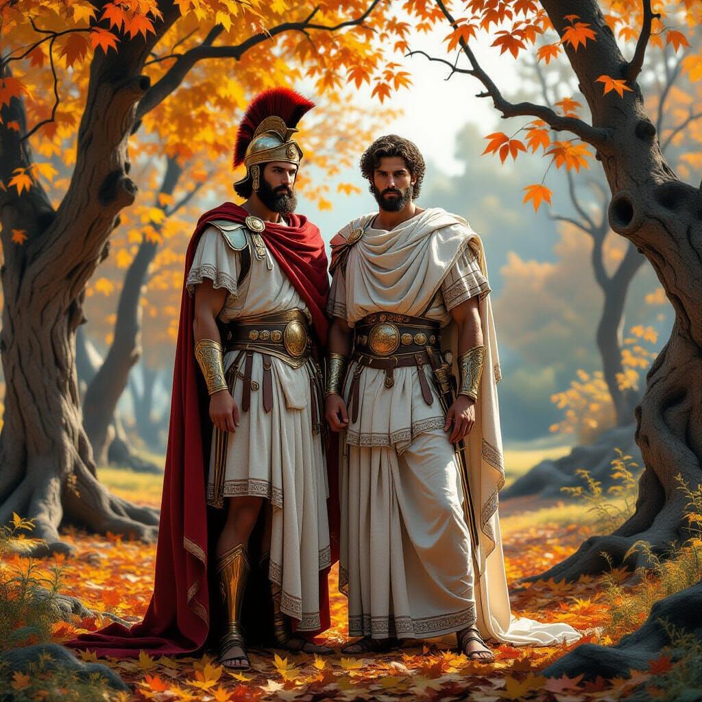 Ancient Greek Sculpture in Autumn Grove