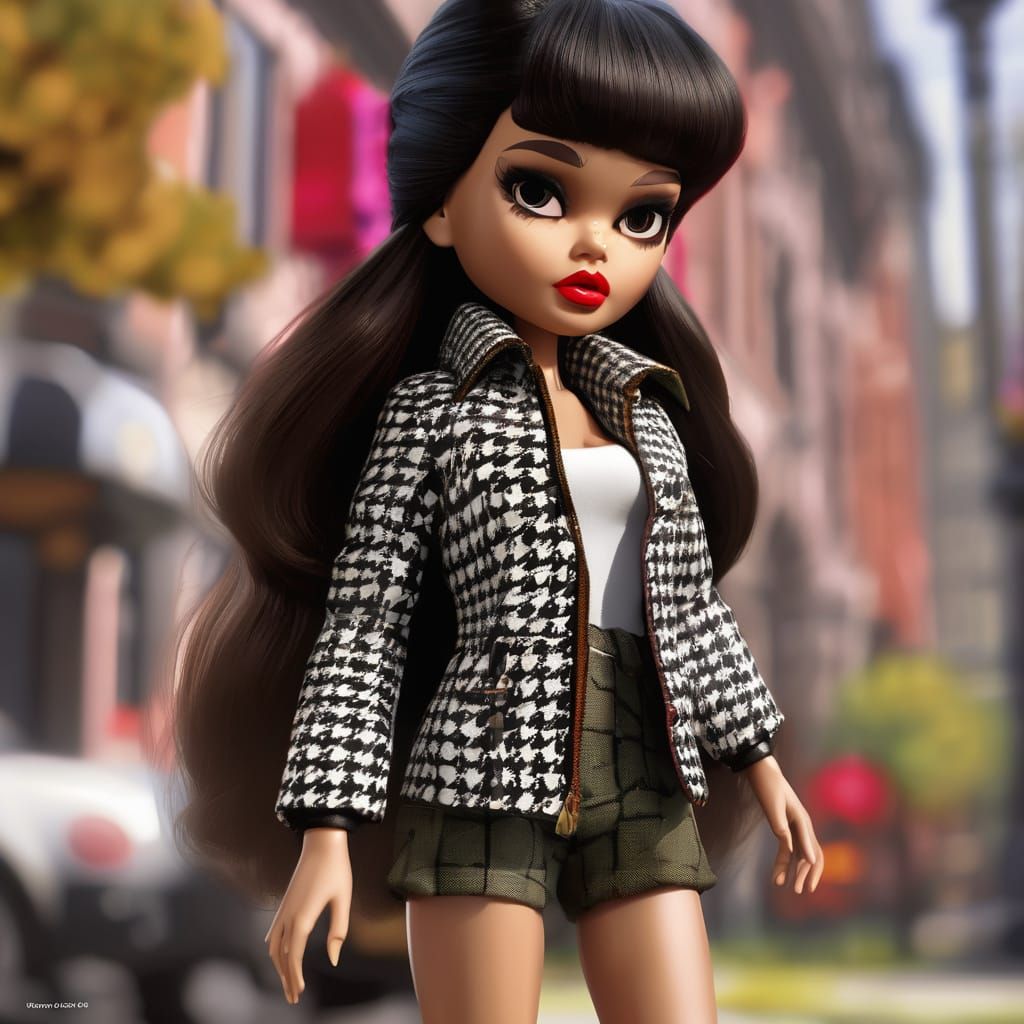 Mini Blythe Doll in Houndstooth Jacket, Digital Art